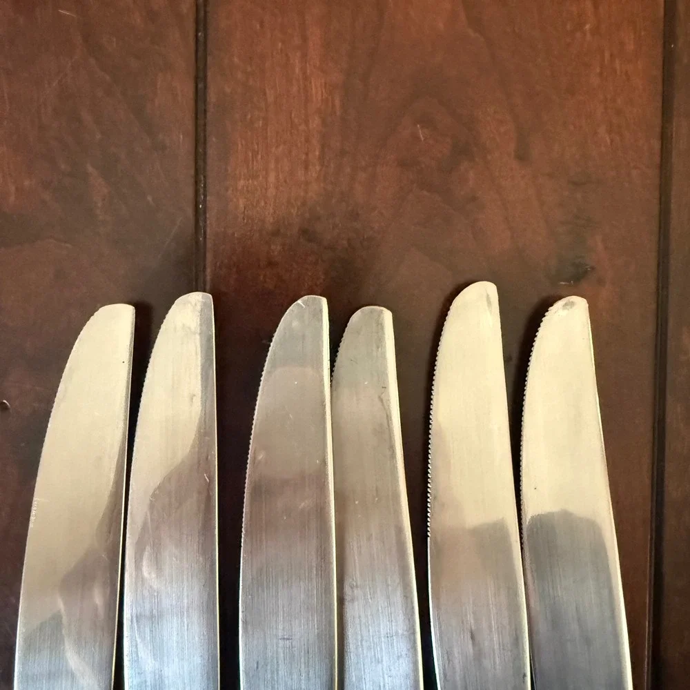 Oneida Moda Glossy Stainless Steel 18/10 6 Dinner Knives Serrated Flatware 9.25